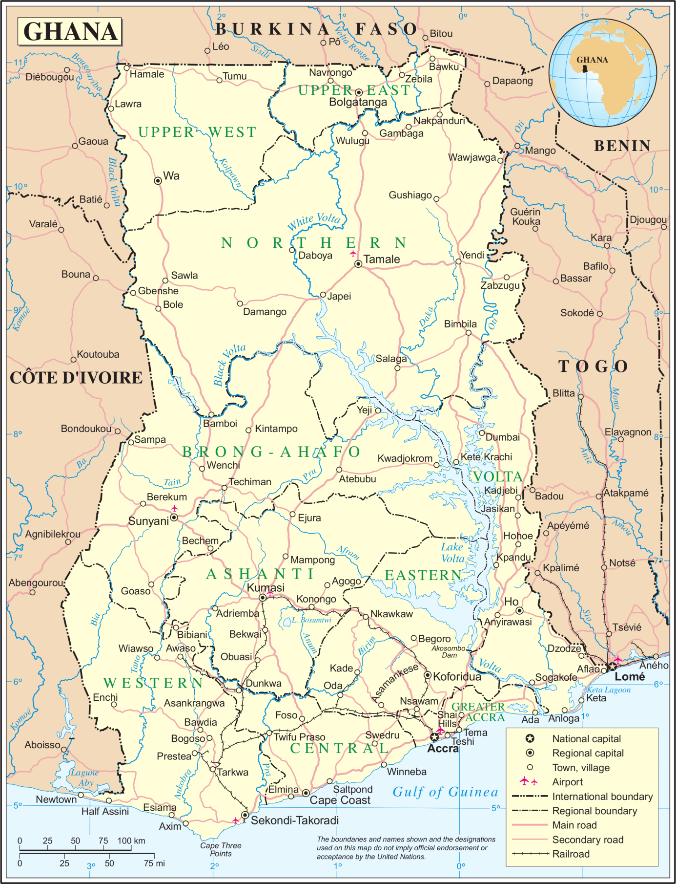 Karta över Ghana